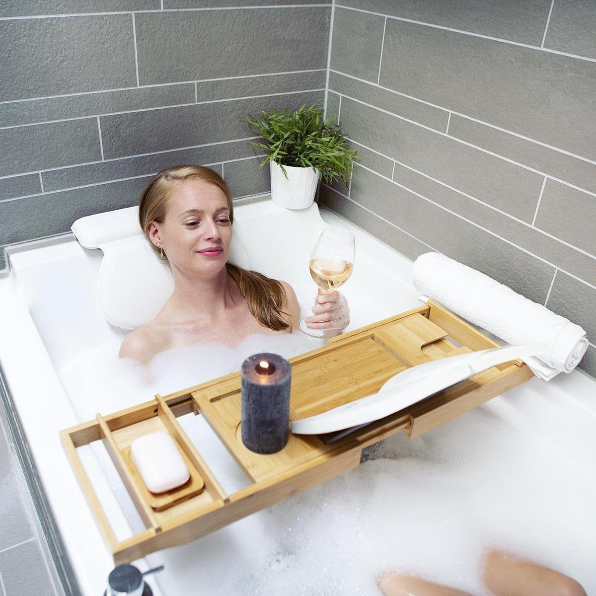 LifeGoods Planche de bain - extensible - pour salle de bain - 74,5 à 108,5 cm - avec support - Bois