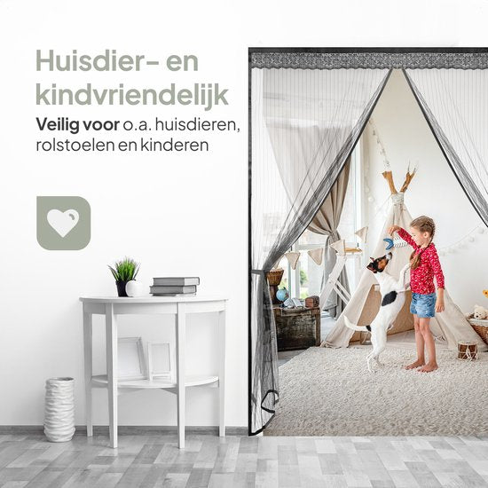 O'DADDY® Rideau de porte Deluxe FIBER - Rideau anti-moustiques magnétique - Pour les nouvelles constructions et les portes standard - Installation facile - Moustiquaire de porte noire - 140x230 cm