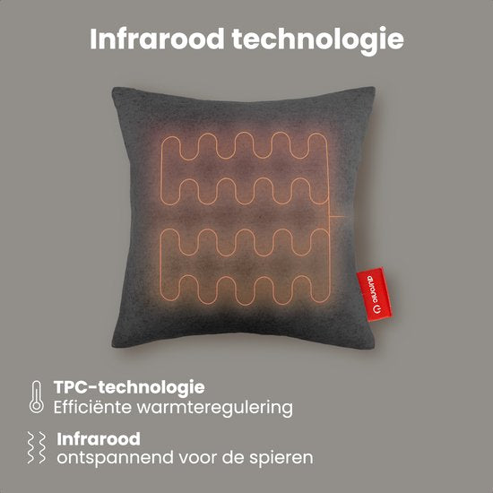 Auronic Heat Cushion - Classic - 45x45 - Sans fil - Rechargeable - Coussin électrique - Infrarouge - Anthracite