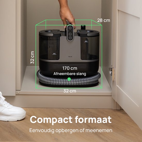 Skrub 4 en 1 Nettoyeur de tapis compact avec eau chaude - Chauffé à 60°C - Nettoyeur de taches - 4 accessoires - 1200 Watt - Machine à nettoyer les canapés