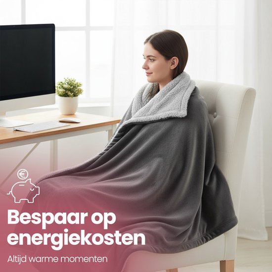 STAUS&BACH Couverture électrique 3XL - Couverture supérieure pour 2 personnes - Couverture chauffante double face en polaire Sherpa - Gris anthracite - 180x160 cm PowerNap