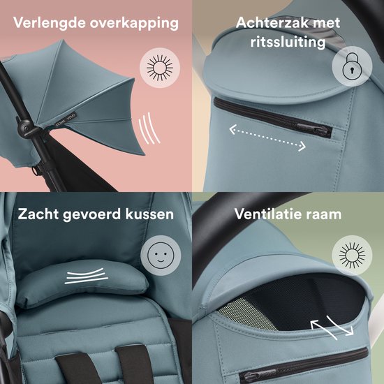 Ensemble de couleurs Stokke YOYO 6+, Aqua - Textiles : coussin d'assise, capote extensible et poche arrière à fermeture éclair - Pour le châssis YOYO (vendu séparément)
