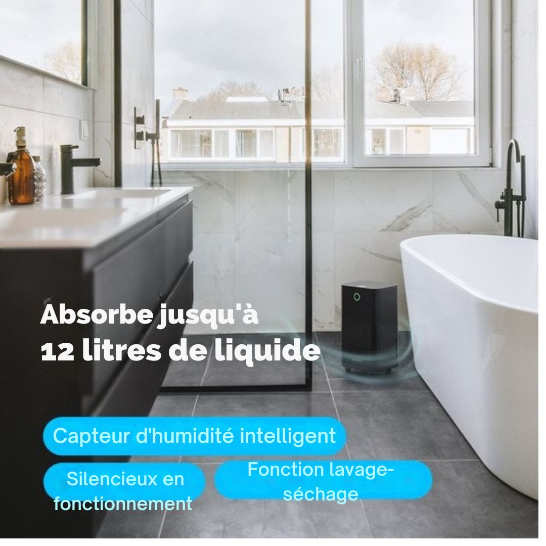 Déshumidificateur Auronic - Série compacte - 12L par jour - Fonction Lavage-Séchage - Chambre à coucher, Salle de bain et Salon - Élimination de l'humidité pour la maison - Noir
