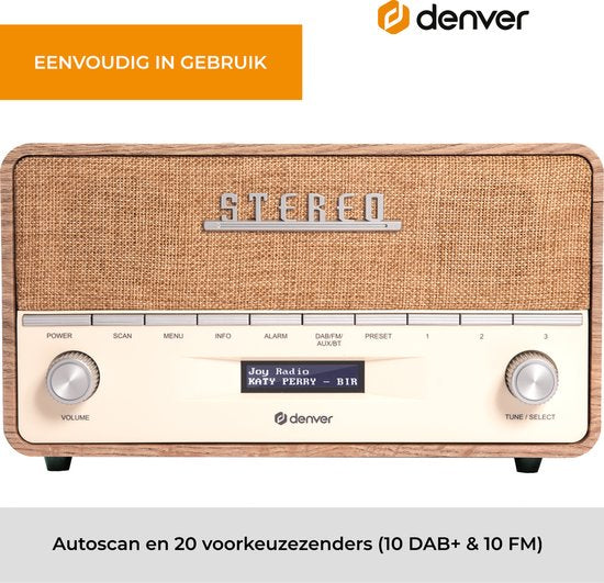 Denver DAB Radio XL - Radio rétro - Bluetooth - DAB+/ FM - Batteries et secteur - DAB36LW