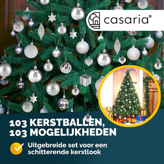 Boules de Noël Deuba - Lot de 103 boules en plastique mat brillant - argenté