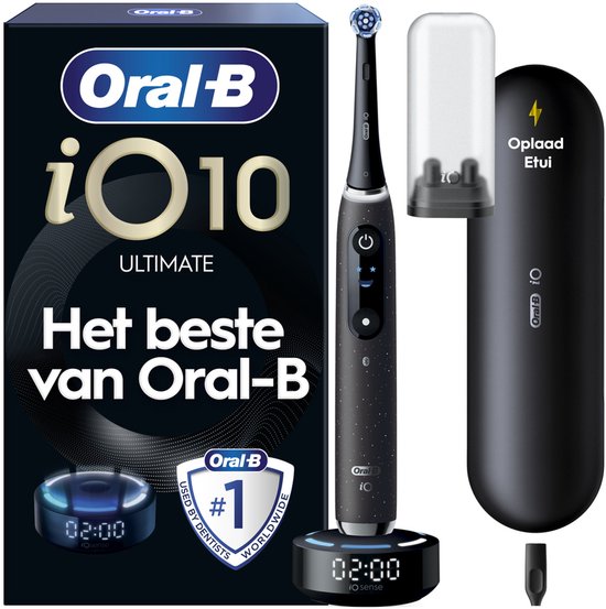 Brosse à dents électrique Oral-B iO 10 - Noire - avec étui de voyage rechargeable et support pour brossettes