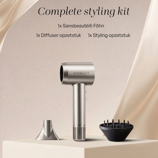 Sèche-cheveux Sansbeauté® avec diffuseur - Boucles - 110 000 tr/min - Sèche-cheveux ionique avec brosse - 3 vitesses - 3 embouts - Sèche-cheveux de voyage - Sèche-cheveux - Kit pour boucles - Sèche-cheveux avec diffuseur - Sèche-cheveux professionnel - 2