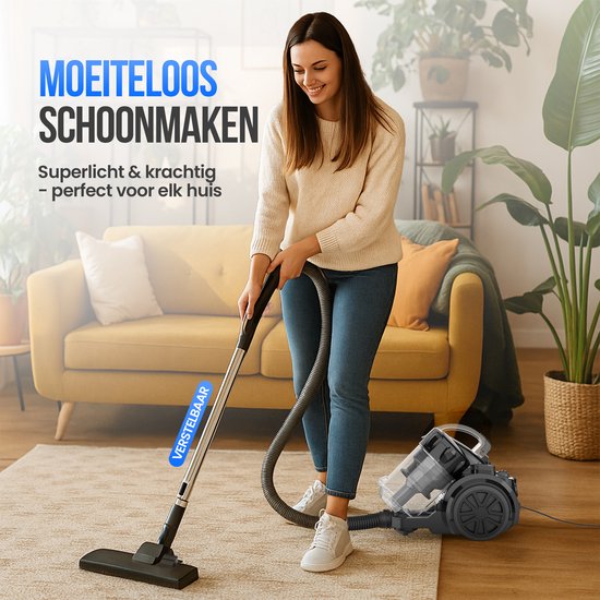 Strex Aspirateur sans sac - Aspirateur sans sac puissant de 700W - Filtre HEPA - Bac à poussière de 2,5L - Cordon extra long - 4 accessoires inclus