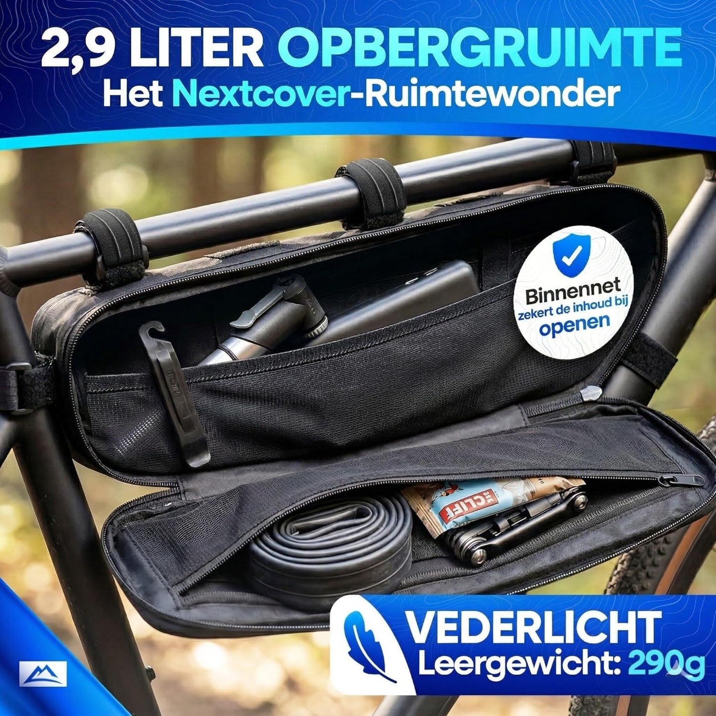 Sac de cadre Nextcover Bikepacking - 38 cm - Noir - 3 litres - TPU 100 % imperméable - Sac de cadre pour vélo de gravel, vélo de course et VTT