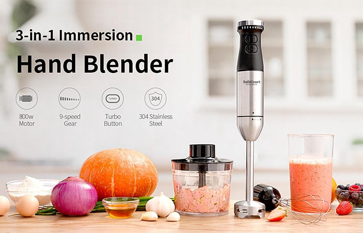 Mélangeur à main de cuisine Safecourt - Bol à hacher - Fouet - Tasse à mélanger - Ensemble