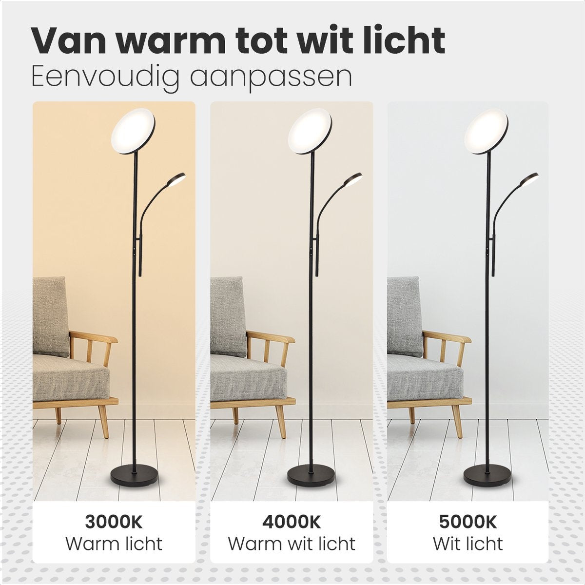 Lampadaire LED moderne Auronic -Lampadaire sur Pied - 181cm - LED -Super Lumineux - télécommande - chambre salon - Noir