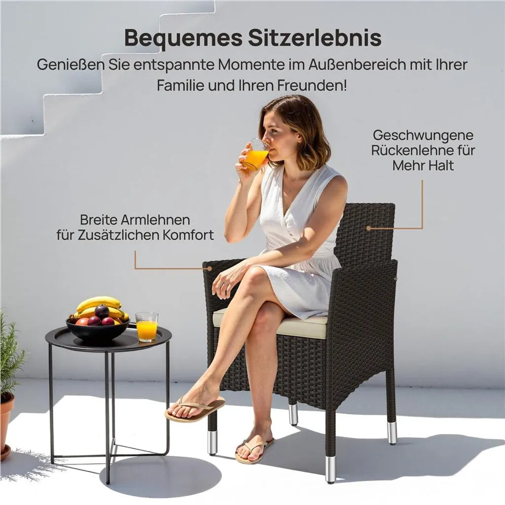 Yaheetech Ensemble de 2 chaises de jardin en polyrotin 58 x 58 x 84 cm - Marron/Beige - Fauteuils de jardin avec coussins d'assise et de dossier