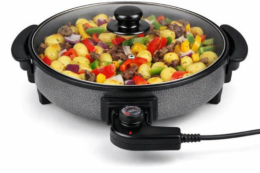 Poêle à frire Alpina - Poêle de fête avec couvercle et thermostat - Revêtement antiadhésif pour la cuisson et le maintien au chaud - Poêle à frire électrique de 1 500 W avec couvercle en verre - Poignées « Cooltouch » - Ø 40 cm