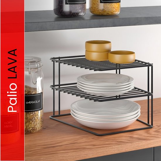 Metaltex - Support à assiettes - Noir - Rangement pour placard de cuisine - 25 x 25 x 19 cm