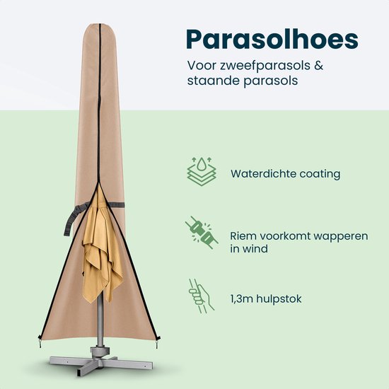 Housse pour parasol à bras articulé et parasol sur pied - Jusqu'à 400 cm - Housse de protection imperméable - Oxford 420D - Aide au montage incluse - Marron taupe
