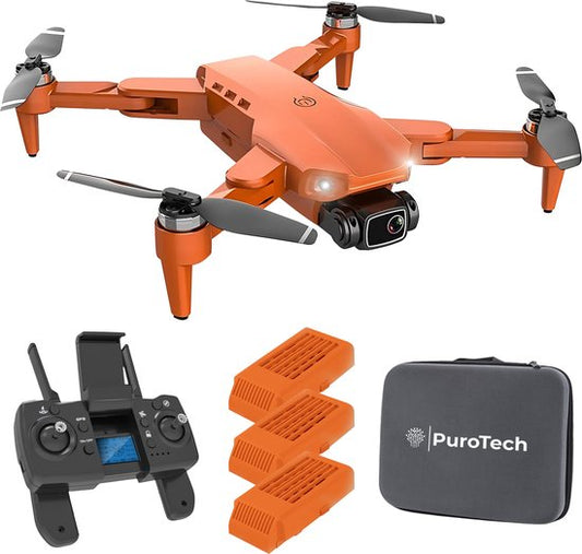 PuroTech Ultra Smart Drone - Caméra UHD 4K - Drone avec caméra pour extérieur/intérieur - Double caméra Full HD 4K - Zoom 50x - 3 batteries - 84 minutes de vol - Photo - Vidéo - Quadcopter
