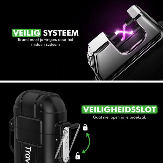 Travelhawk Briquet électrique rechargeable - Briquet à plasma durable - Briquets - Briquet électrique - Noir