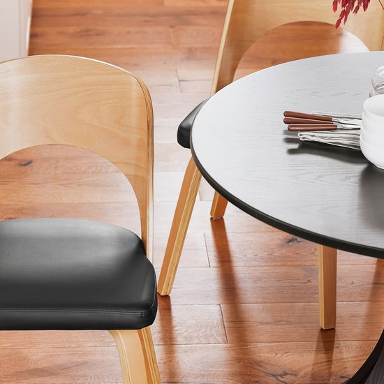SoBuy Chaise en bois avec dossier et assise rembourrés, chaise pour cuisine, salle à manger, bureau, chambre à coucher, naturelle et noire, 48 x 55 x 78 cm, FST97-SCH