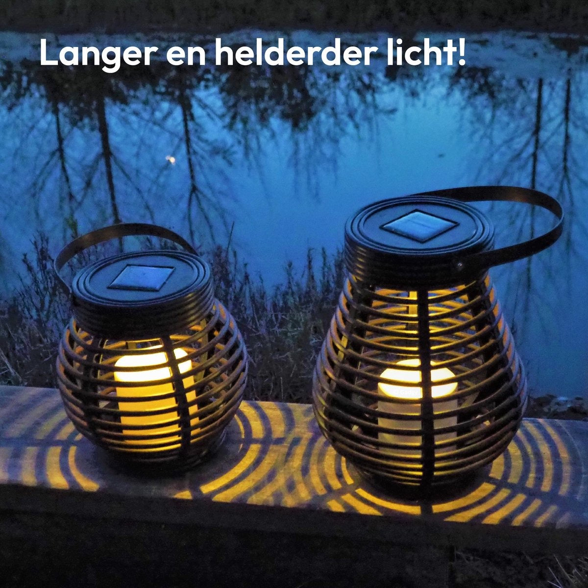 Gadgy Rotan Solar Tafellamp voor buiten - Led Tuinverlichting op Zonneenergie - Tuinlantaarn met Dag/Nacht Sensor - Solar Tuinverlichting - Verlichting voor buiten - Set van 2