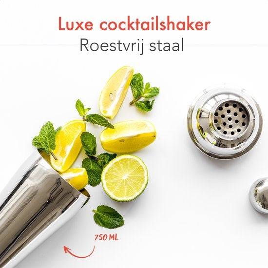 KitchenBrothers Set à cocktail avec shaker - 11 pièces - Set complet - Emballage cadeau - Bois naturel