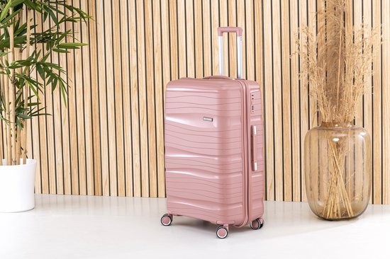 SKYCASES Travelin' Charm - Valise de voyage moyenne 24 pouces - Serrure numérique - 41x24x69 cm - 68L - Légère, imperméable et durable - Rose