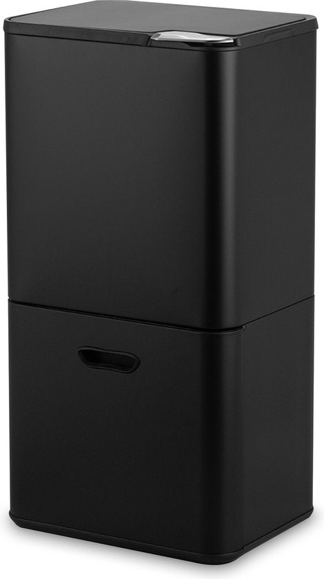 Bayt Trash Can 60 Liter - Poubelle 60 litres - Séparation des déchets - 2 compartiments - Acier inoxydable - Noir