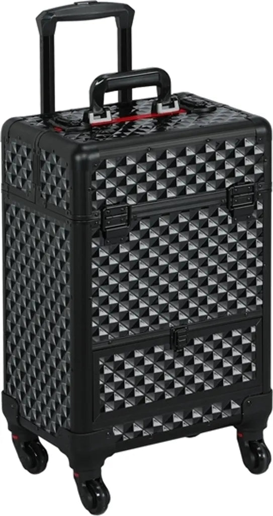 Valise de maquillage à roulettes Yaheetech avec tiroir et poignée télescopique - Noir/Argent - 34,5 x 24,5 x 55,5 cm