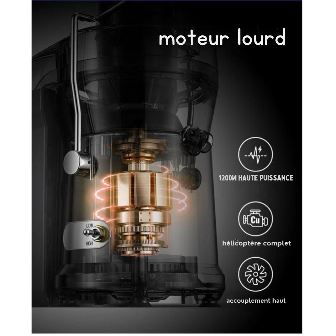 Extracteur de jus pour fruits et légumes Safecourt Kitchen - Grande ouverture de remplissage - 3 vitesses - 1200 watts - noir