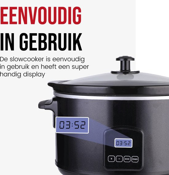 Mijoteuse numérique DistinQ 6 litres avec minuterie - Cuve intérieure en céramique - Fonction minuterie - Fonction maintien au chaud