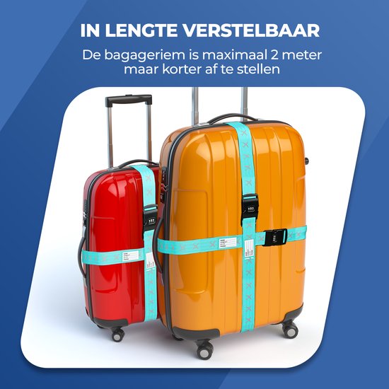 Sangle de bagage avec serrure à combinaison - Sangle de bagage - Serrure de bagage - Etiquette de bagage incluse - Bleu - 2 pièces