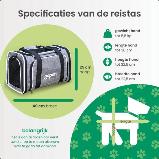 Gopets Sac de voyage pour chien - Jusqu'à 5.5KG - Gris