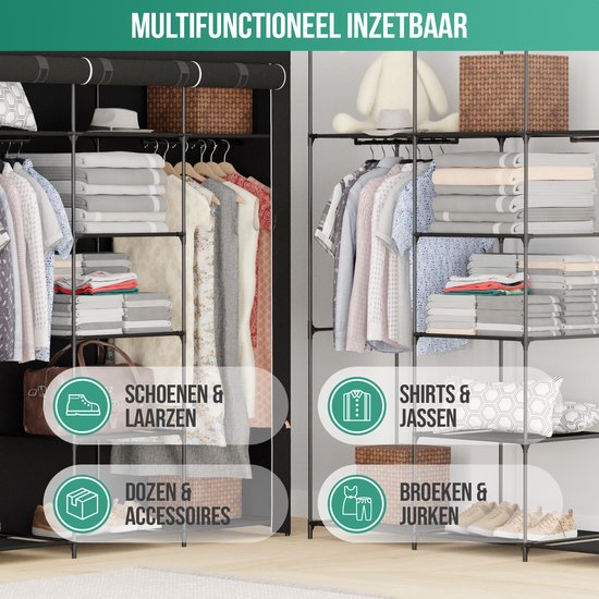 Avalo Armoire en tissu pliable XXL - 150x45x175 CM - Armoire - Armoire de chambre - Noir