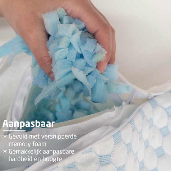 BREND BR-2233 Oreiller CloudComfort pour les dormeurs sur le dos, le ventre et les côtés - 50 x 70 cm - mousse à mémoire de forme - avec côté froid et confort réglable - blanc