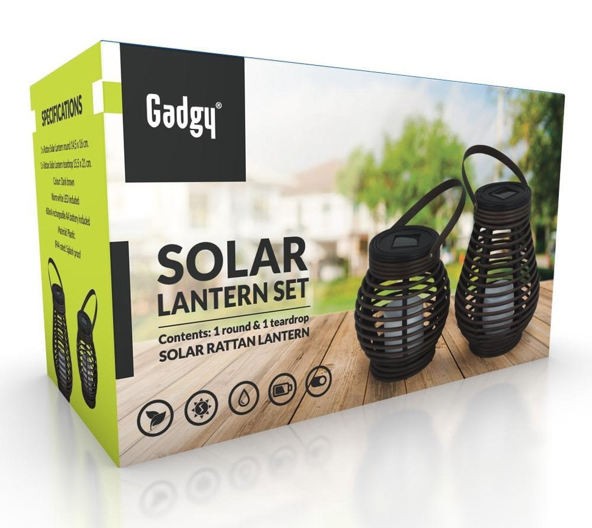Gadgy Rotan Solar Tafellamp voor buiten - Led Tuinverlichting op Zonneenergie - Tuinlantaarn met Dag/Nacht Sensor - Solar Tuinverlichting - Verlichting voor buiten - Set van 2