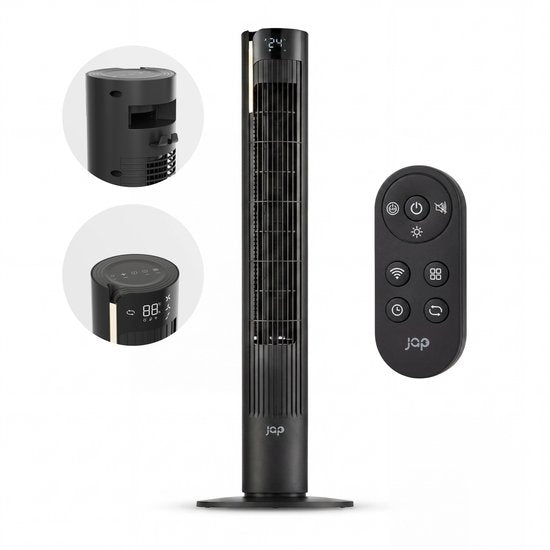 Ventilateur silencieux avec télécommande - Ventilateur colonne sans pales avec minuterie et 3 vitesses de ventilation - Chambre à coucher - Économe en énergie (60 W) - Noir mat - JAP Appliances Toronto S