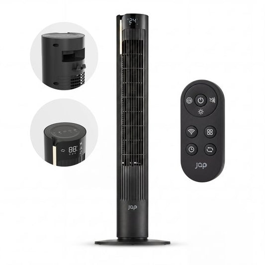 Ventilateur silencieux avec télécommande - Ventilateur colonne sans pales avec minuterie et 3 vitesses de ventilation - Chambre à coucher - Économe en énergie (60 W) - Noir mat - JAP Appliances Toronto S