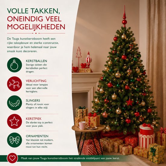 Sapin de Noël Triumph Tree Tsuga - Aspect dense et naturel avec 1 502 branches - Décoration de Noël d'intérieur - Sapin artificiel facile et rapide à installer - Vert H 260 x Ø 160 cm