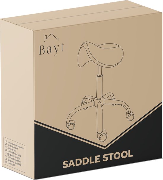 Bayt Tabouret de selle - Chaise de selle - Tabouret de barbier - Tabouret de selle sur roulettes - Tabouret - Réglable en hauteur - Noir