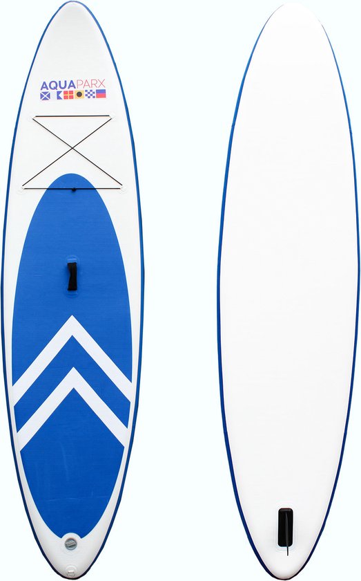 AQUAPARX MKII Professional Sup Board - Planche à pagaie gonflable - pour débutants et avancés - 1 personne - livré complet - blanc/bleu