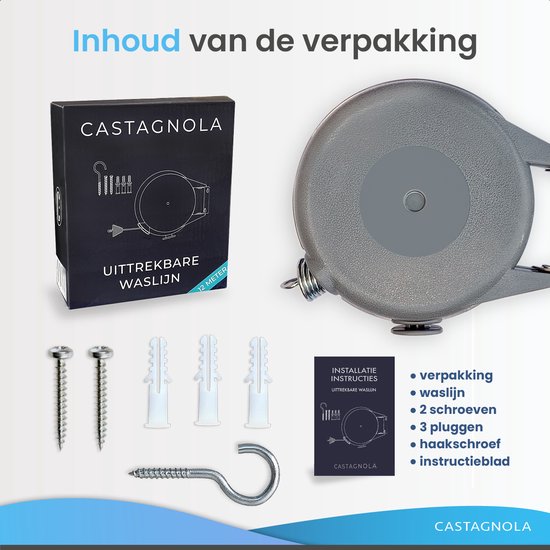 Corde à linge Castagnola - Corde à linge extensible - Fil à linge - Corde à linge 12 mètres - Capacité jusqu'à 13 kg