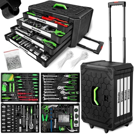 TecTake Valise à outils 401487 - 200 pièces - 4 tiroirs - Chariot