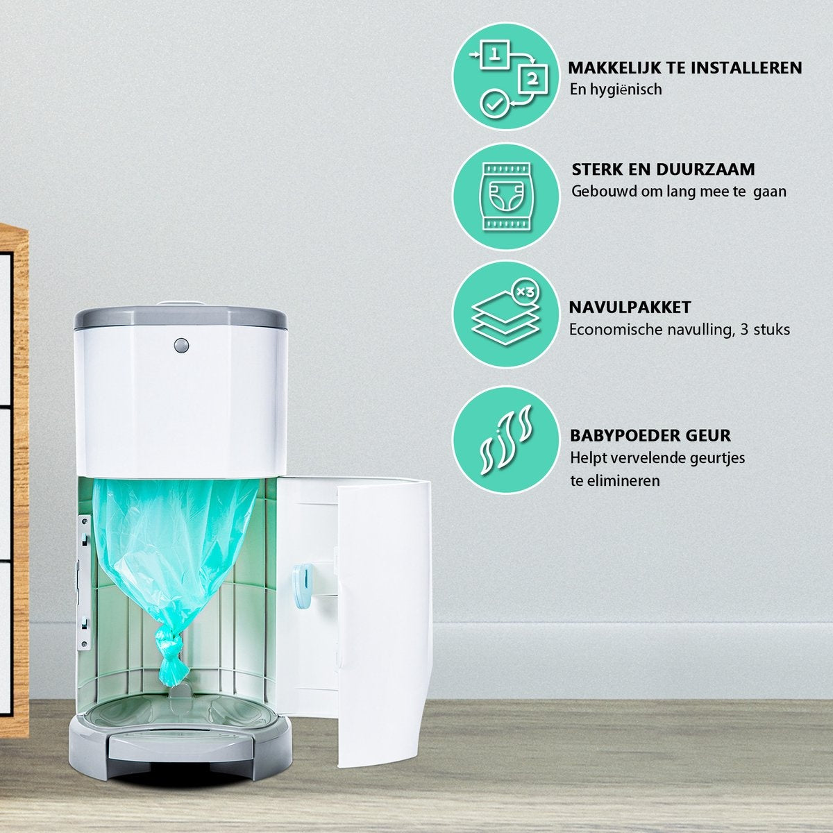 Saaf Recharge pour seau à couches Korbell - 12 pièces - 15/16 litres - Recharge parfumée