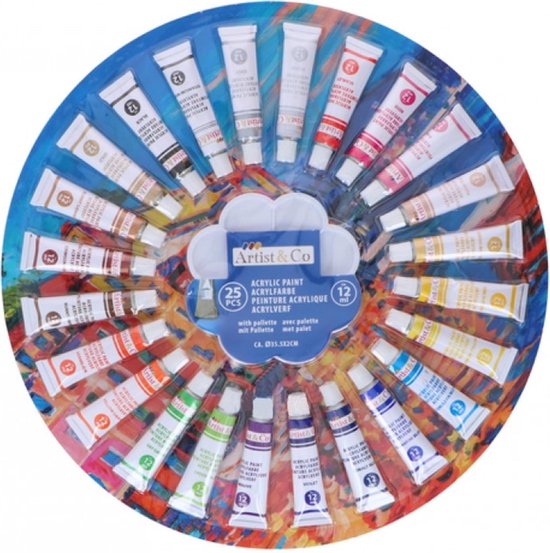 Artist & Co Acrylic Painting Paletteb - 25 Couleurs - à base d'eau - Multicolore