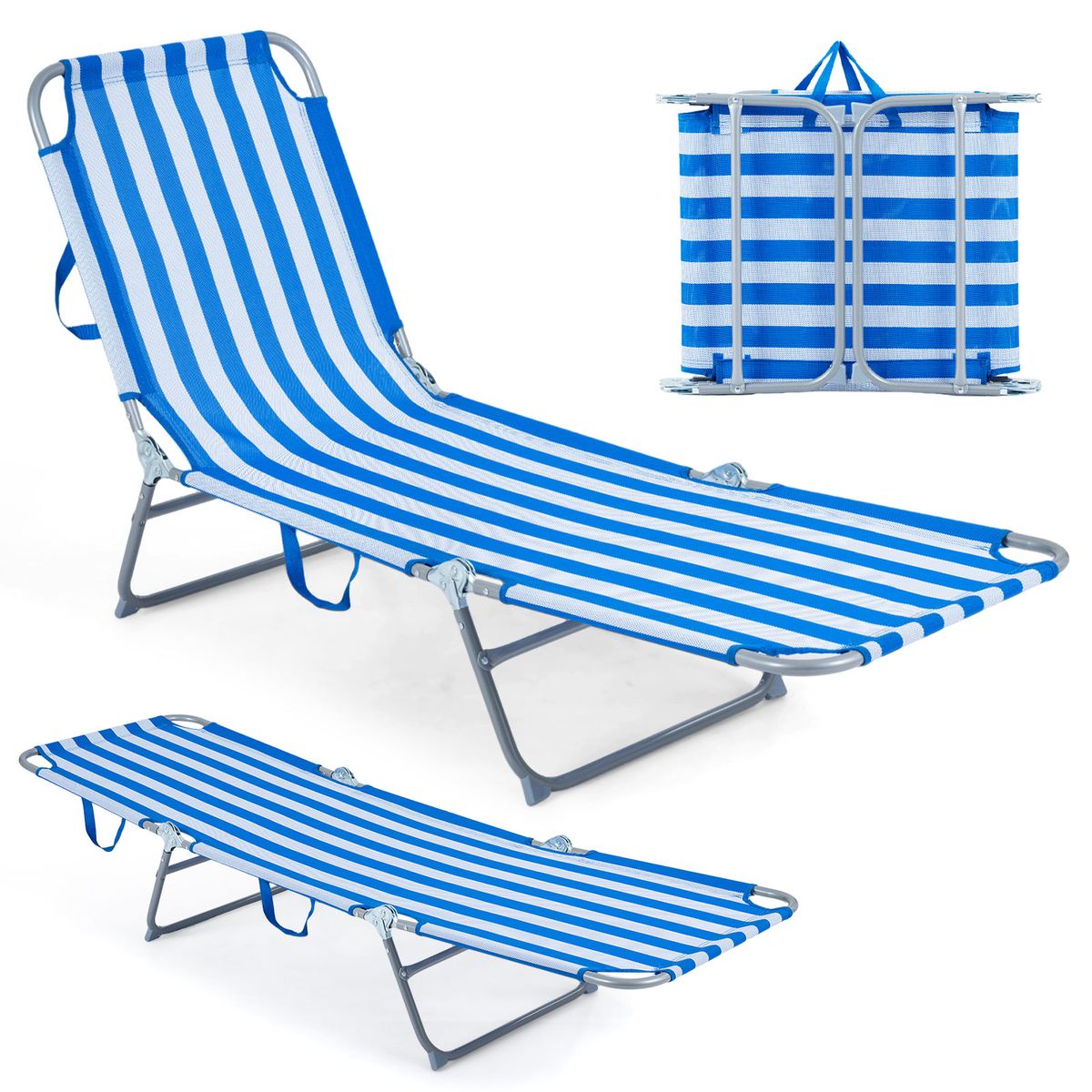 Chaise longue pliable Coast - réglable sur 4 positions - avec repose-pieds - bleu et blanc