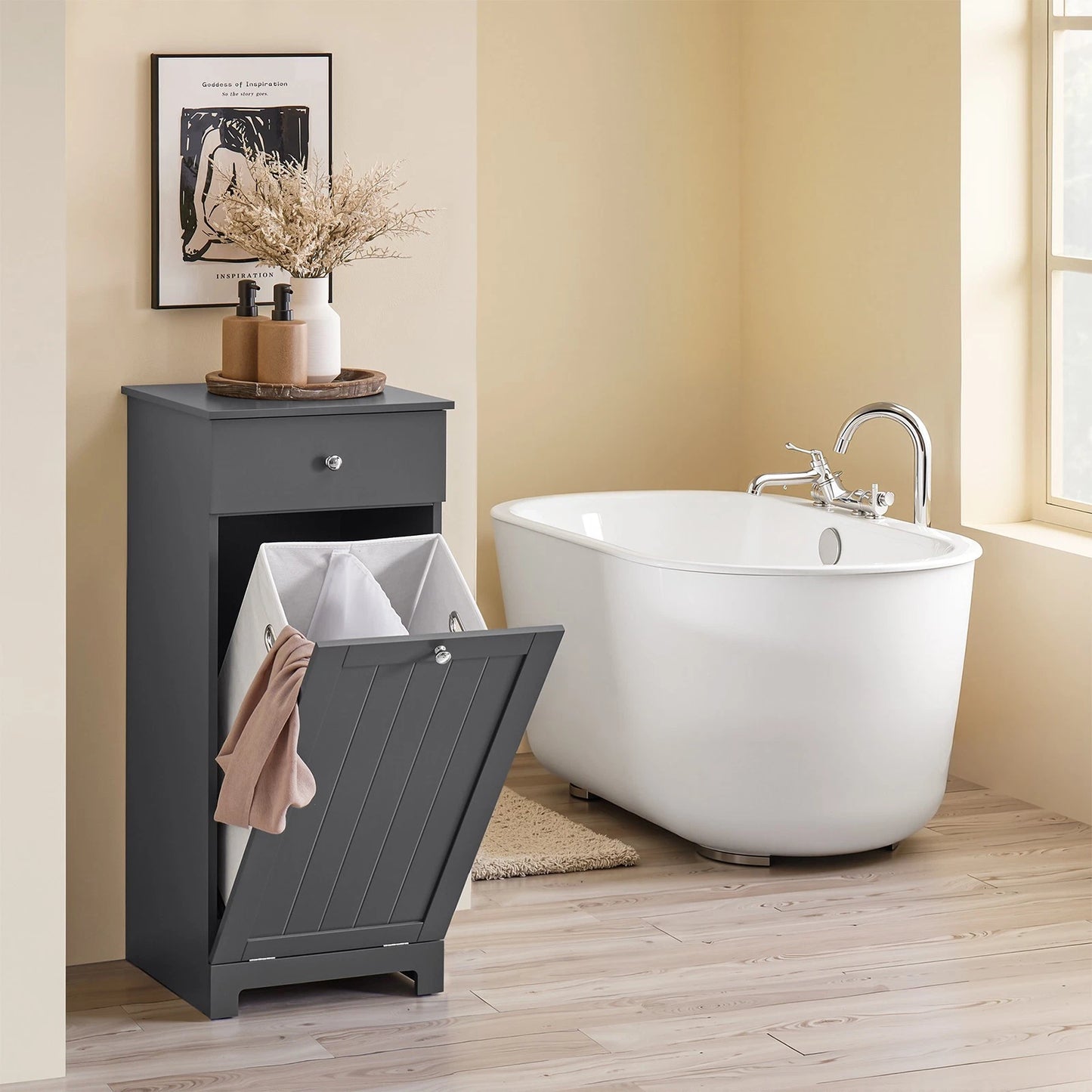 SoBuy Meuble à linge - Panier à linge - Tiroir - Gris - 40 x 38 cm