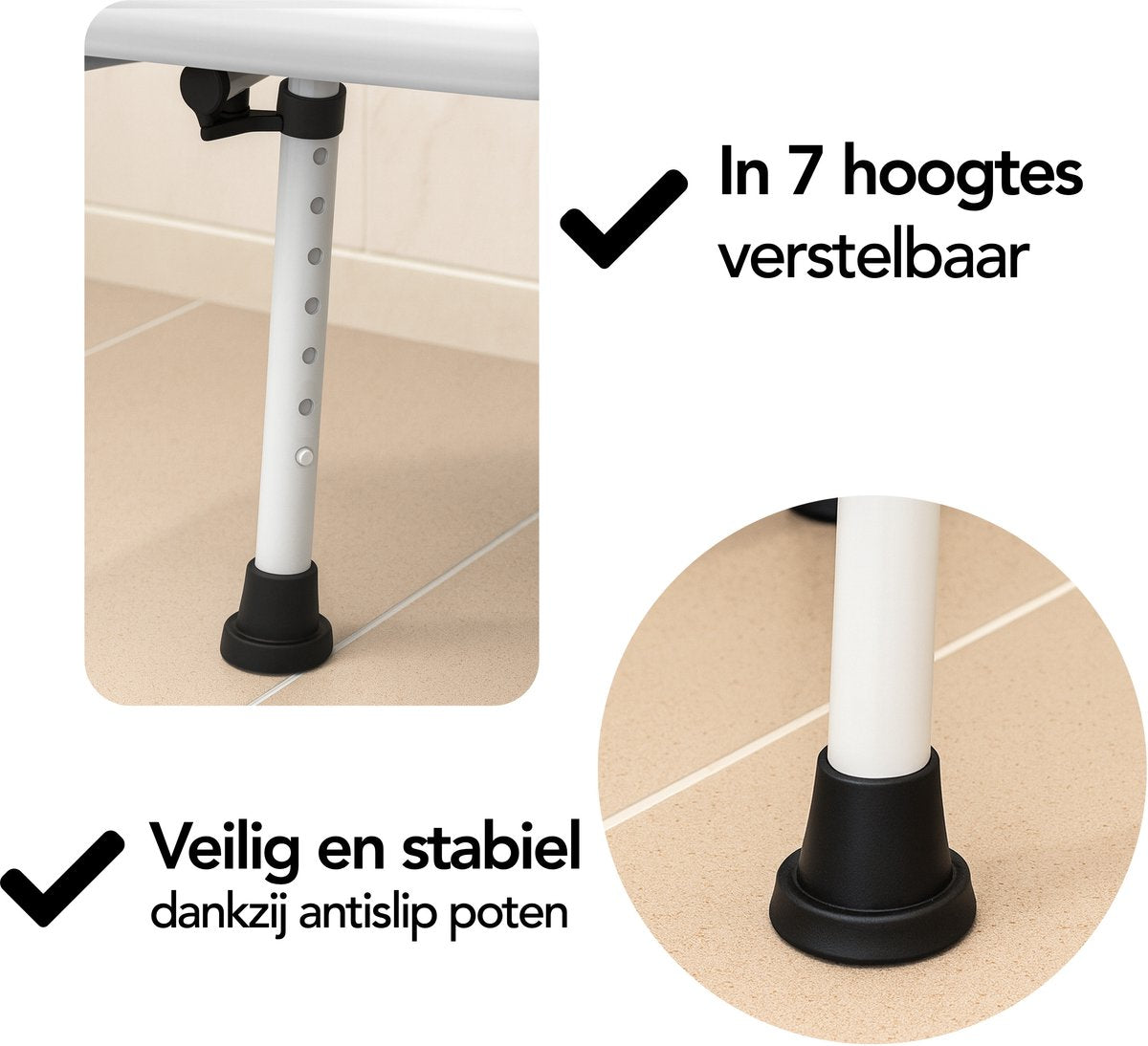 Brixy Shower Chair White 72-90 cm - Tabouret de douche réglable avec dossier et accoudoir amovibles, assise antidérapante et rembourrée, Max. 150 kg