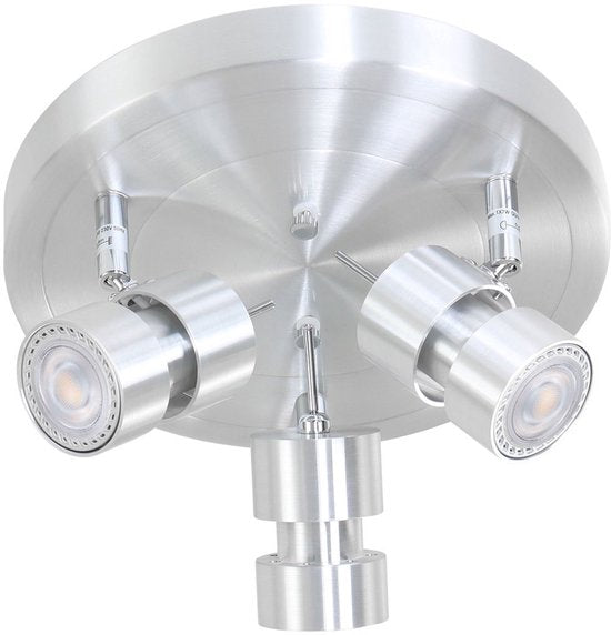 Spot Natasja 7905ST : spot rond en acier à 3 lampes avec ampoules GU10, orientable et à intensité variable avec lumière chaude, Steinhauer, design moderne