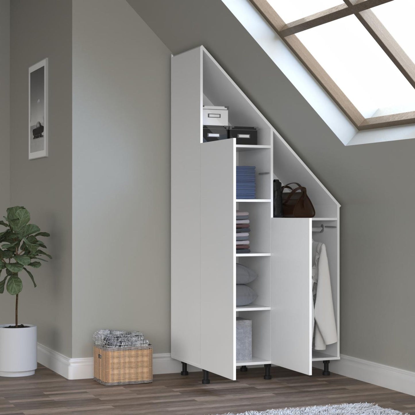 Armoire murale pour murs en pente Vdd - Blanche - Armoire de rangement pour murs en pente