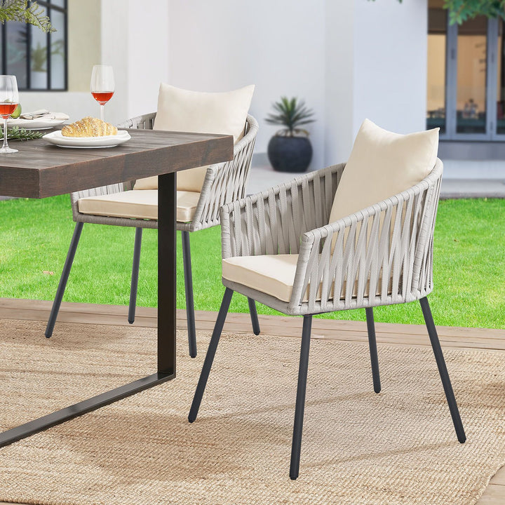 Juskys Lot de 2 chaises de jardin - rotin - coussins inclus - 58 x 58 x 80 cm - gris clair