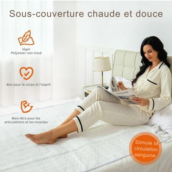 Couverture Chauffante Électrique - Goliving - 2 personnes - 3 niveaux de chaleur - Minuterie - 60 watts - Polyester - 160 x 140 cm - Blanc